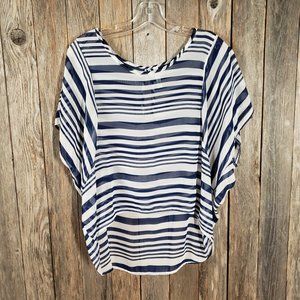 Fresh Mint M Women's Blue White Striped Blouse Top